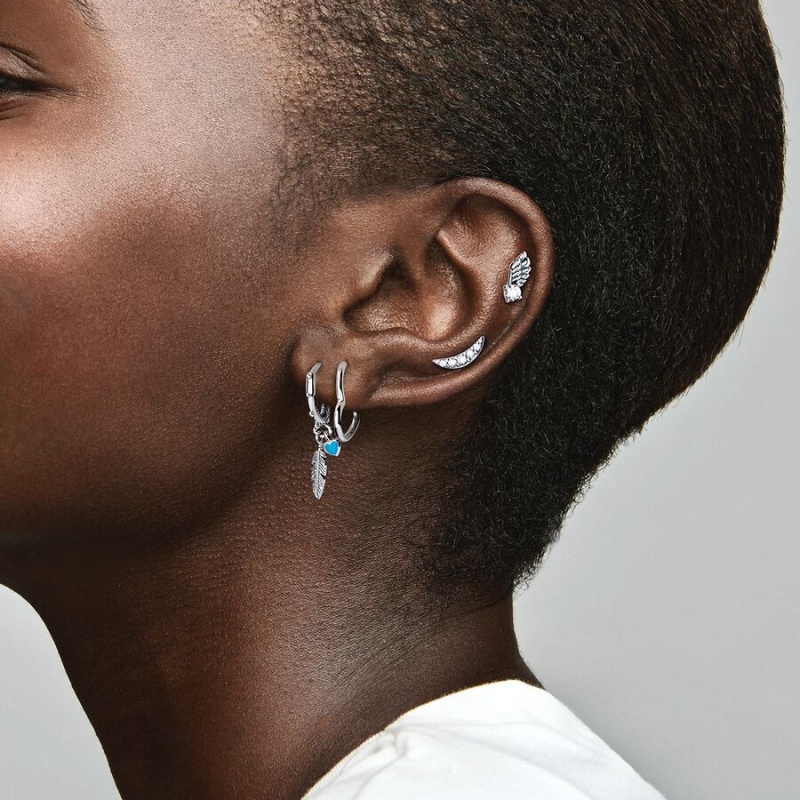 Sterling Silver Pandora Asymmetrical Heart Hoop Earrings | 130-HIQVGO
