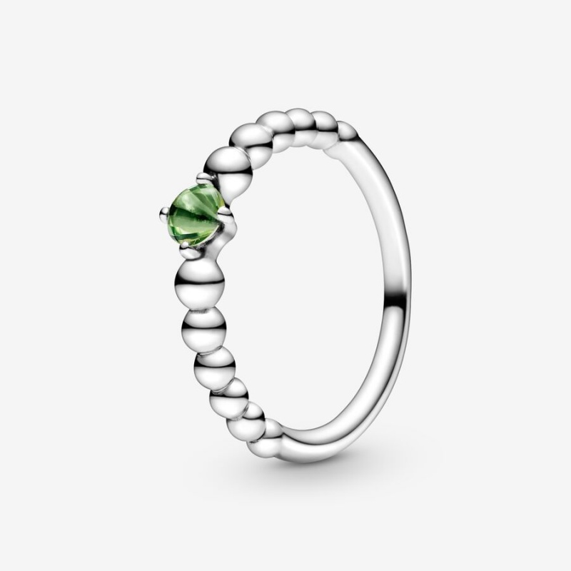 Sterling Silver Pandora August Spring Green Beaded Birthstone Rings | 408-EOZGRS
