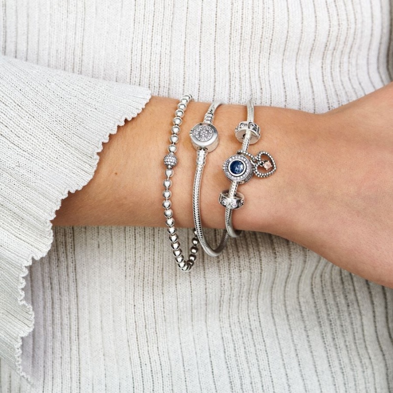 Sterling Silver Pandora Beads & Pavé Chain Bracelets | 742-MRCQJL