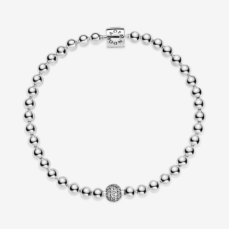 Sterling Silver Pandora Beads & Pavé Chain Bracelets | 742-MRCQJL