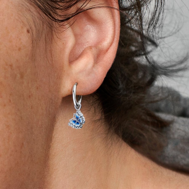Sterling Silver Pandora Blue Butterfly Hoop Earrings | 319-EDJXAZ
