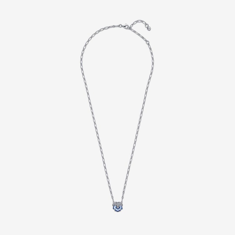 Sterling Silver Pandora Blue Pansy Flower Pendant Necklaces | 250-QHKSBO