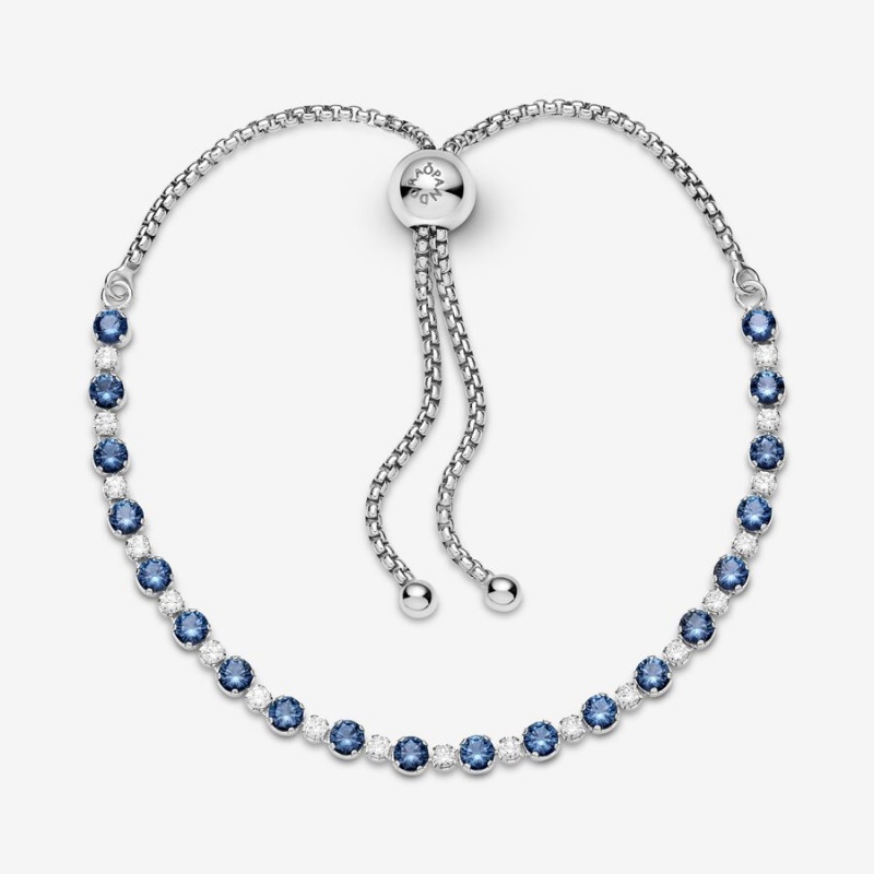 Sterling Silver Pandora Blue and Clear Sparkle Slider Sliding Bracelets | 872-SDBNZA