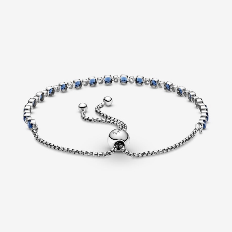 Sterling Silver Pandora Blue and Clear Sparkle Slider Sliding Bracelets | 872-SDBNZA