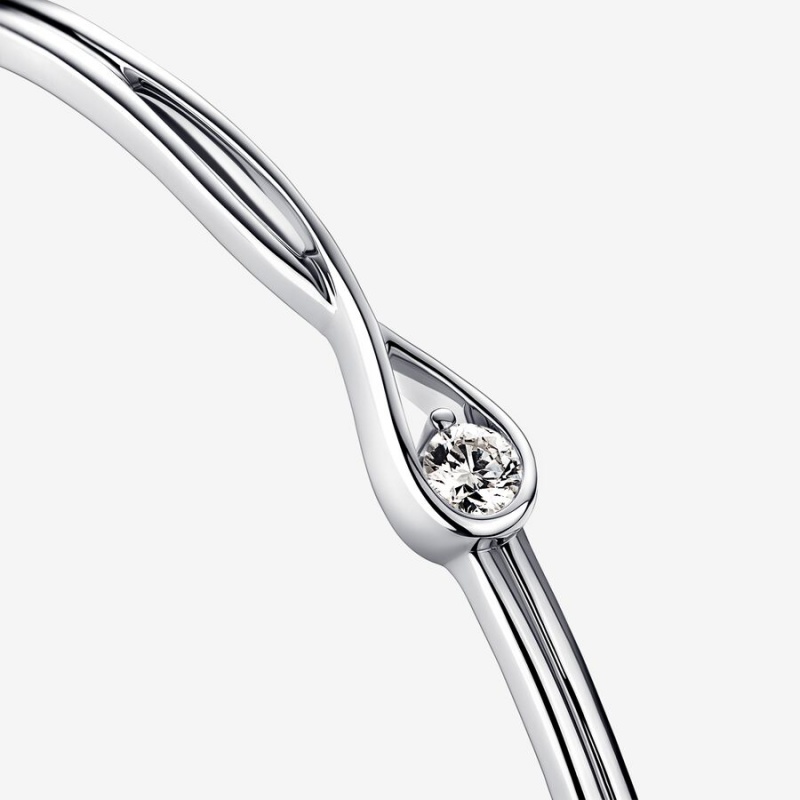 Sterling Silver Pandora Brilliance 0.15 ct tw Bangle Bracelets | 679-AEXLPV