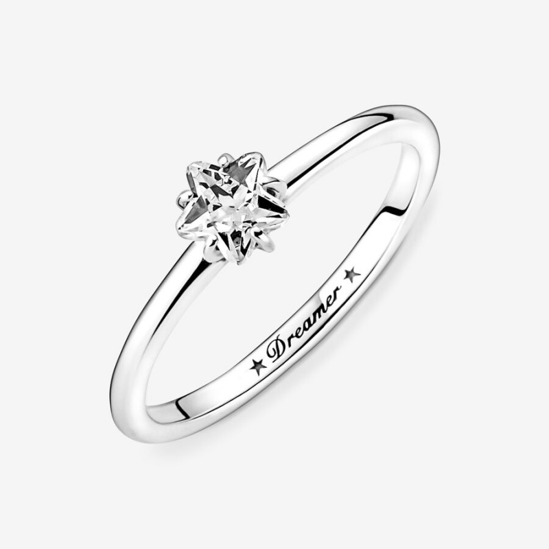 Sterling Silver Pandora Celestial Sparkling Star Solitaire Halo & Solitaire Rings | 954-ZGMIKO