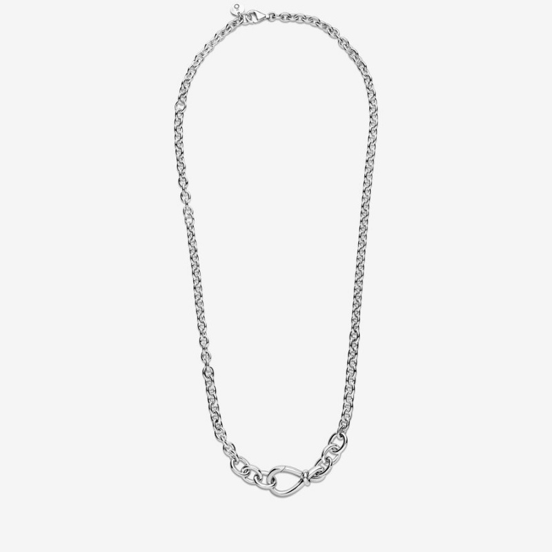 Sterling Silver Pandora Chunky Infinity Knot Pendant Necklaces | 408-KHMPLW