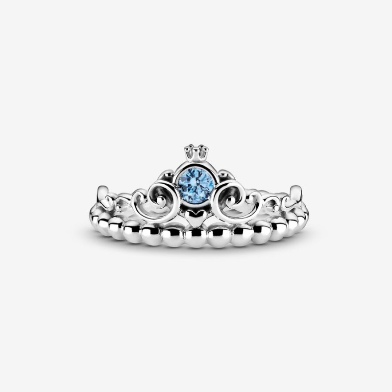 Sterling Silver Pandora Disney Cinderella Blue Tiara Heart & Promise Rings | 058-PSIENJ
