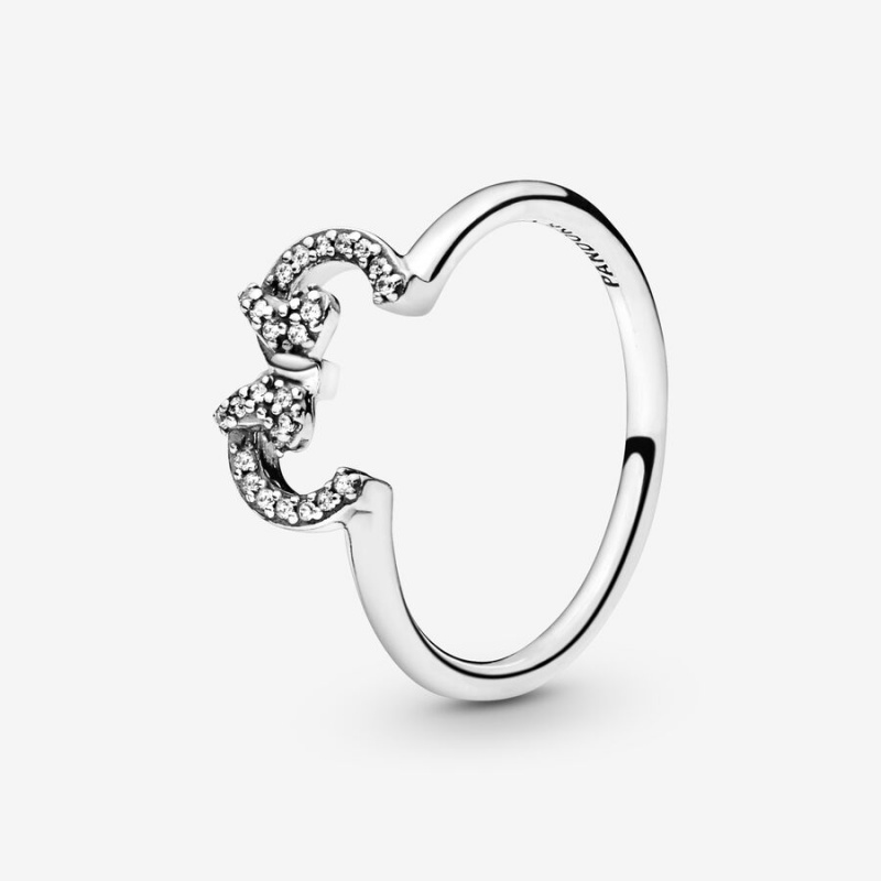 Sterling Silver Pandora Disney Minnie Mouse Ears Silhouette Puzzle Stackable Rings | 387-WUKZCD