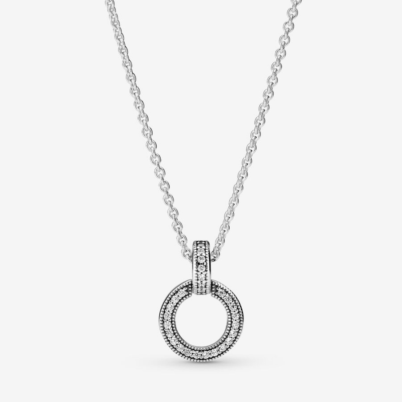 Sterling Silver Pandora Double Circle Pendant Necklaces | 321-LNOREK