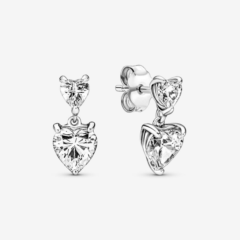 Sterling Silver Pandora Double Heart Sparklings Stud Earrings | 481-ARKHNF