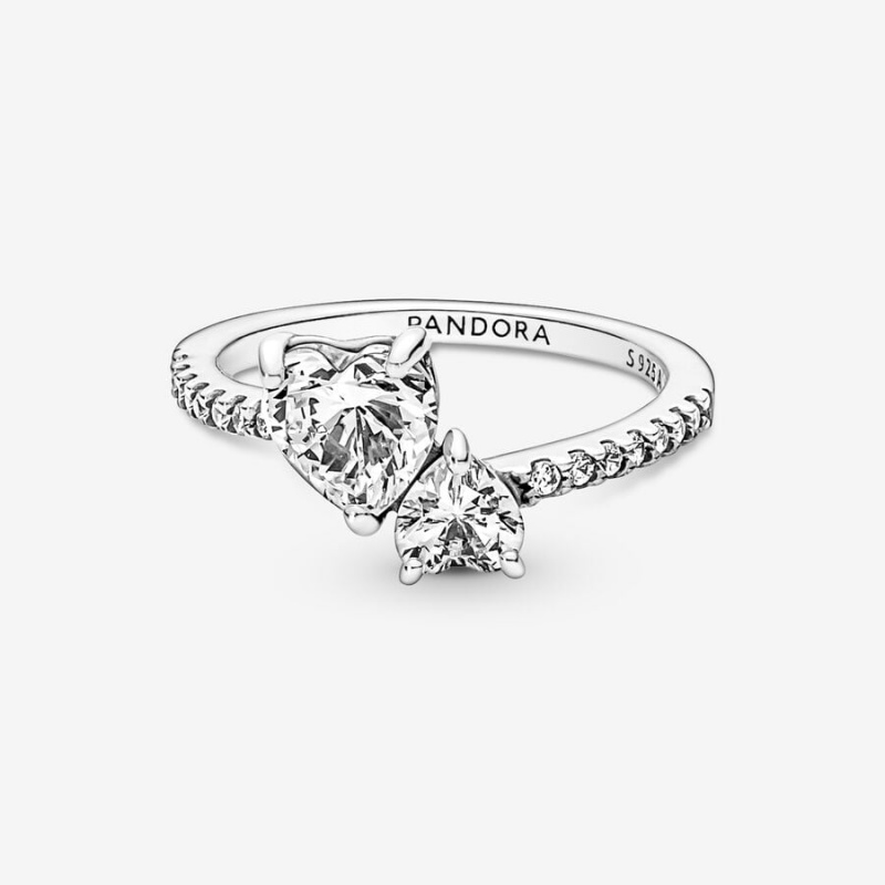 Sterling Silver Pandora Double Sparkling Heart & Promise Rings | 692-TUOAKM