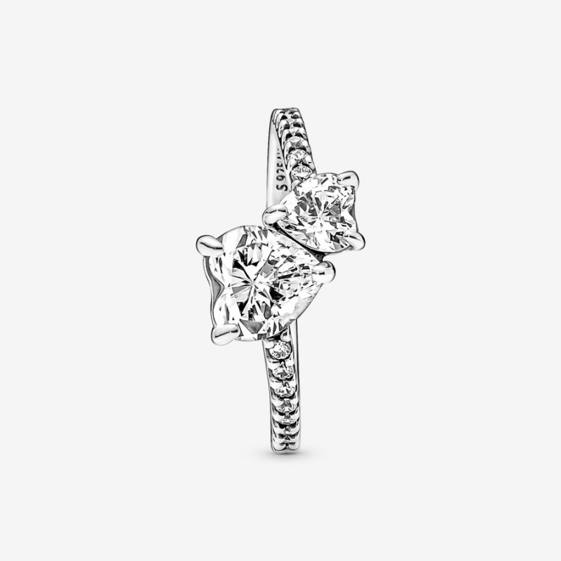 Sterling Silver Pandora Double Sparkling Heart & Promise Rings | 692-TUOAKM