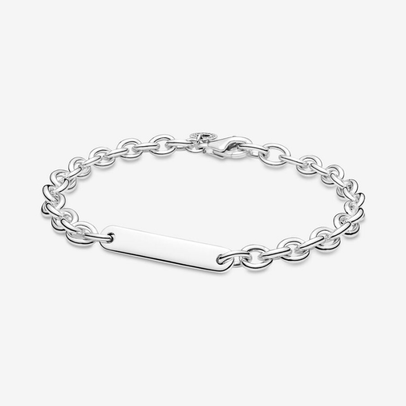 Sterling Silver Pandora Engravable Bar Link Non-charm Bracelets | 318-XRYWGC
