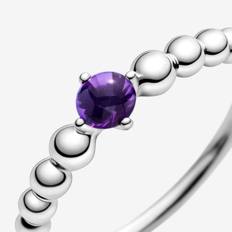 Sterling Silver Pandora February Purple Beaded Birthstone Rings | 701-CBRGTA