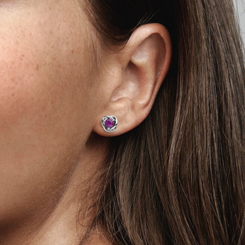 Sterling Silver Pandora February Purple Eternity Circles Stud Earrings | 250-XFBJUH