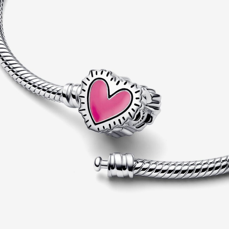 Sterling Silver Pandora Keith Haring x Moments Radiant Heart Snake Chain Bracelets | 705-EPIFOW