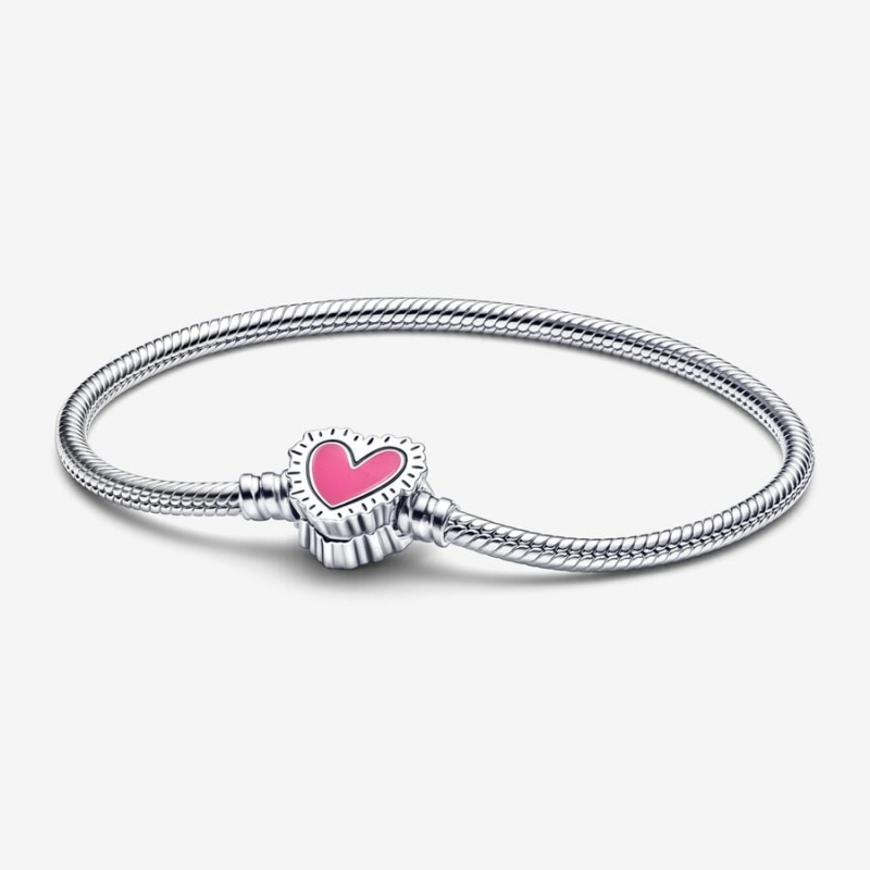 Sterling Silver Pandora Keith Haring x Moments Radiant Heart Snake Chain Bracelets | 705-EPIFOW