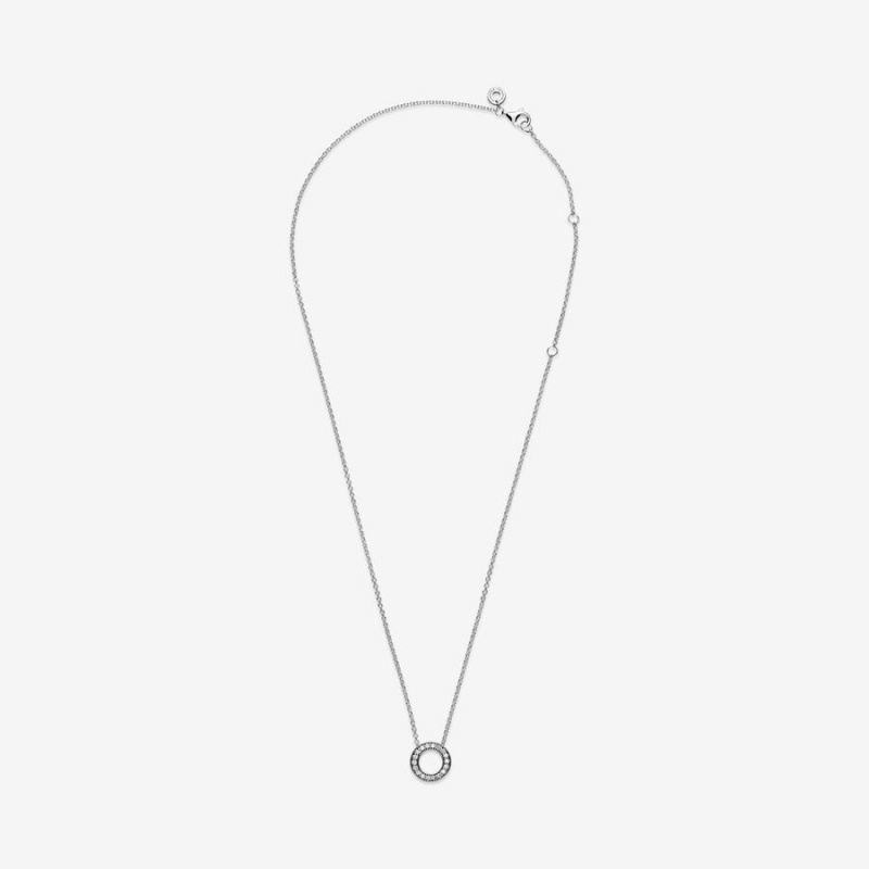 Sterling Silver Pandora Logo Pavé Circle Collier Chain Necklaces | 012-LFOWPB
