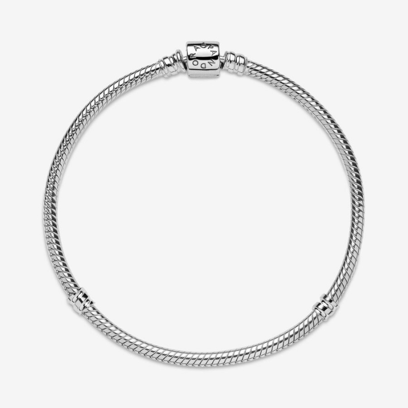 Sterling Silver Pandora Moments Barrel Clasp Snake Charm Bracelets | 167-XETYBI