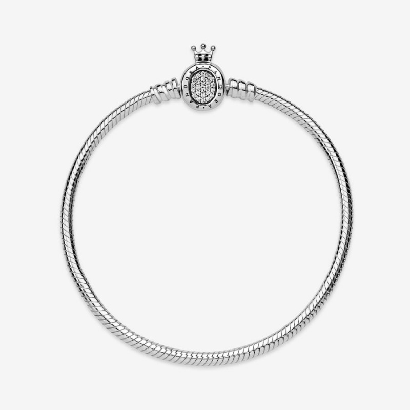 Sterling Silver Pandora Moments Crown O Clasp Snake Charm Bracelets | 236-RJZQCF