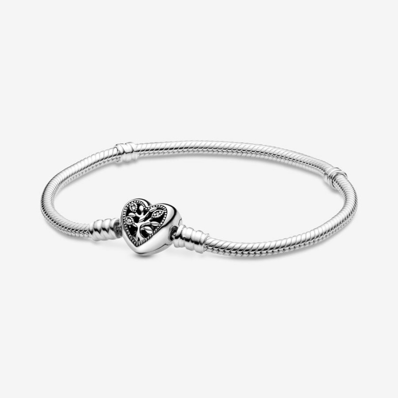 Sterling Silver Pandora Moments Family Tree Heart Clasp Snake Charm Bracelets | 249-VGJOKF