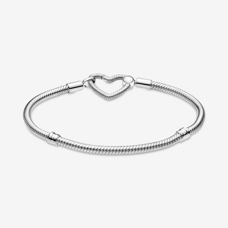 Sterling Silver Pandora Moments Heart Closure Snake Charm Holders | 482-ZXKYSI