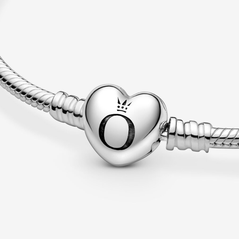 Sterling Silver Pandora Moments Heart Clasp Snake Charm Holders | 218-TJBRSM