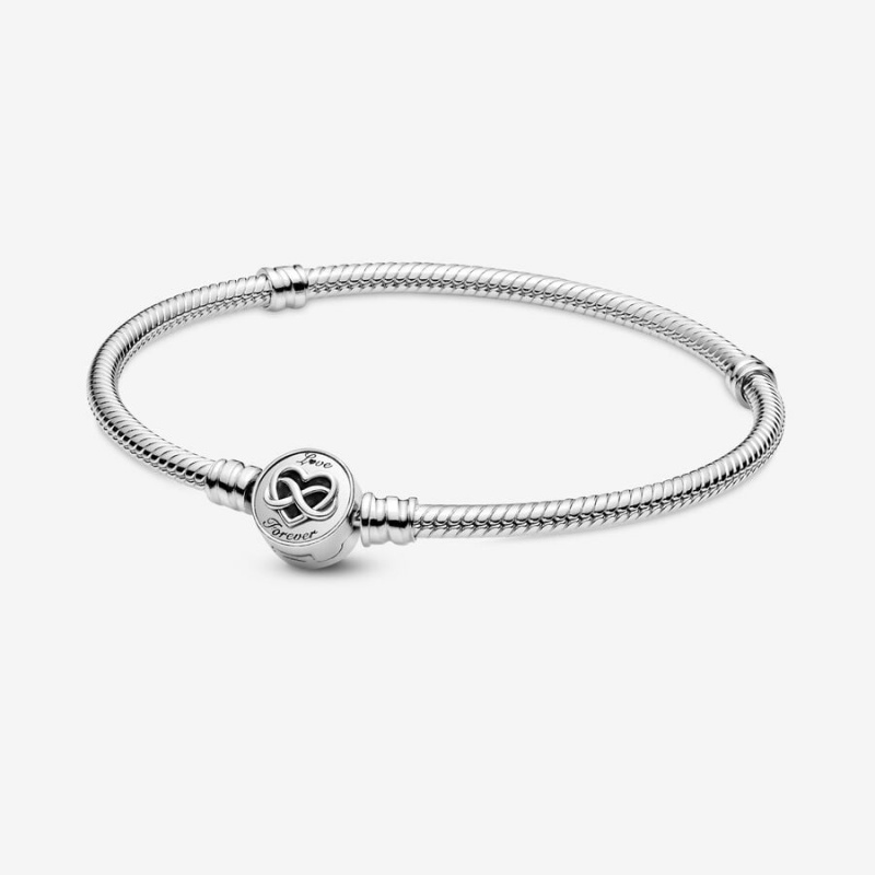 Sterling Silver Pandora Moments Heart Infinity Clasp Snake Charm Bracelets | 035-DLWOMH