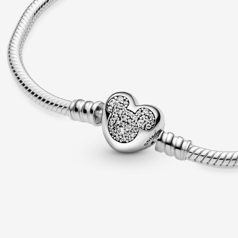 Sterling Silver Pandora Moments Mickey Mouse Heart Clasp Snake Charm Holders | 576-CRTWYB