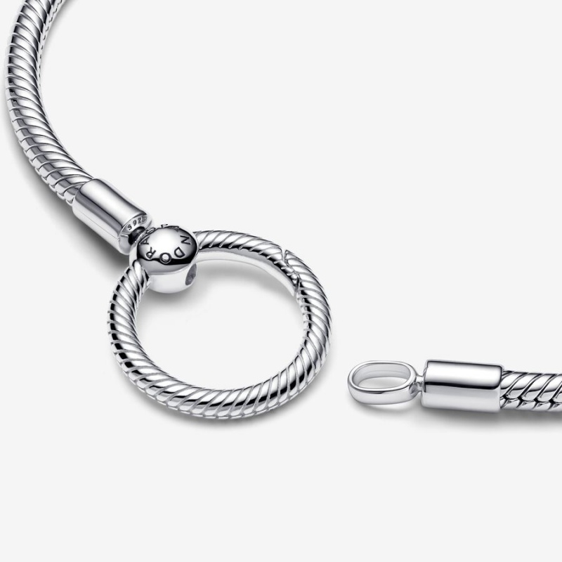 Sterling Silver Pandora Moments O Closure Snake Charm Bracelets | 541-ANRVDU