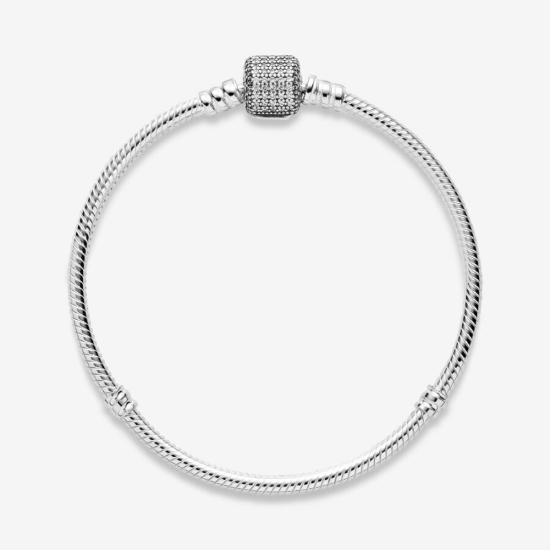 Sterling Silver Pandora Moments Sparkling Pavé Clasp Snake Charm Bracelets | 873-RVNIBX