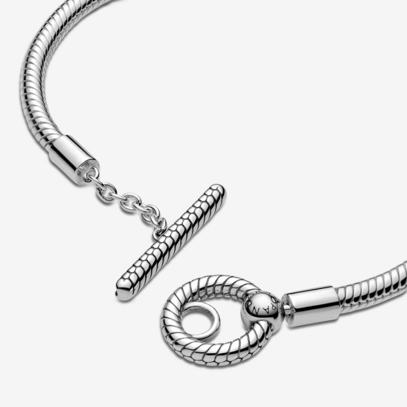 Sterling Silver Pandora Moments T-Bar Snake Charm Bracelets | 385-WEJDKA