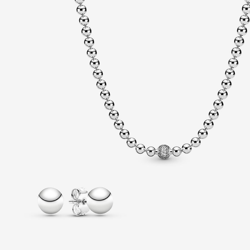 Sterling Silver Pandora Necklace & Earring Sets | 471-ZEPOGH