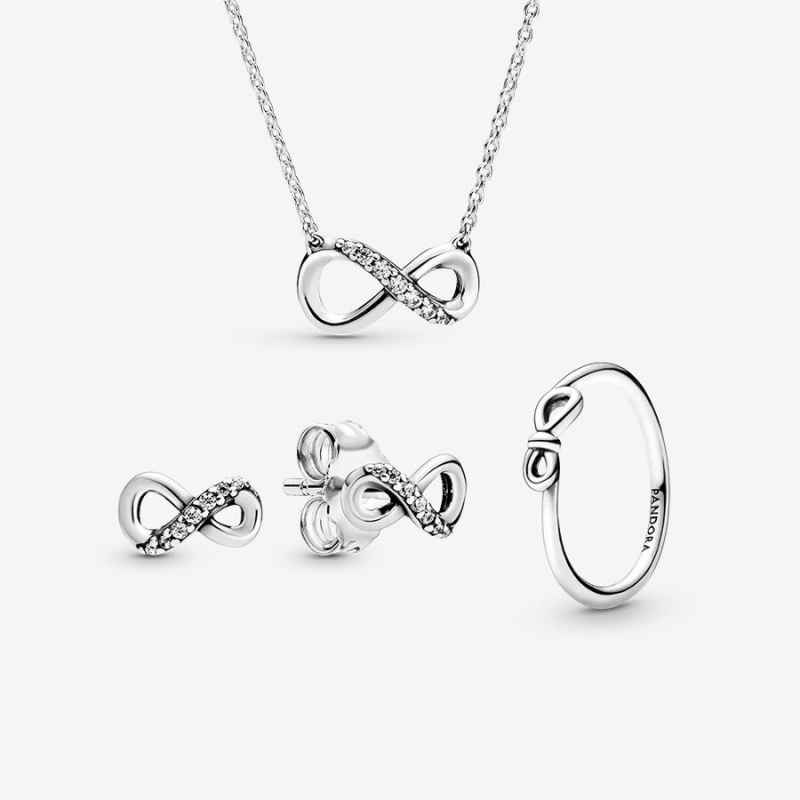 Sterling Silver Pandora Necklace & Earring Sets | 958-XEHRWP