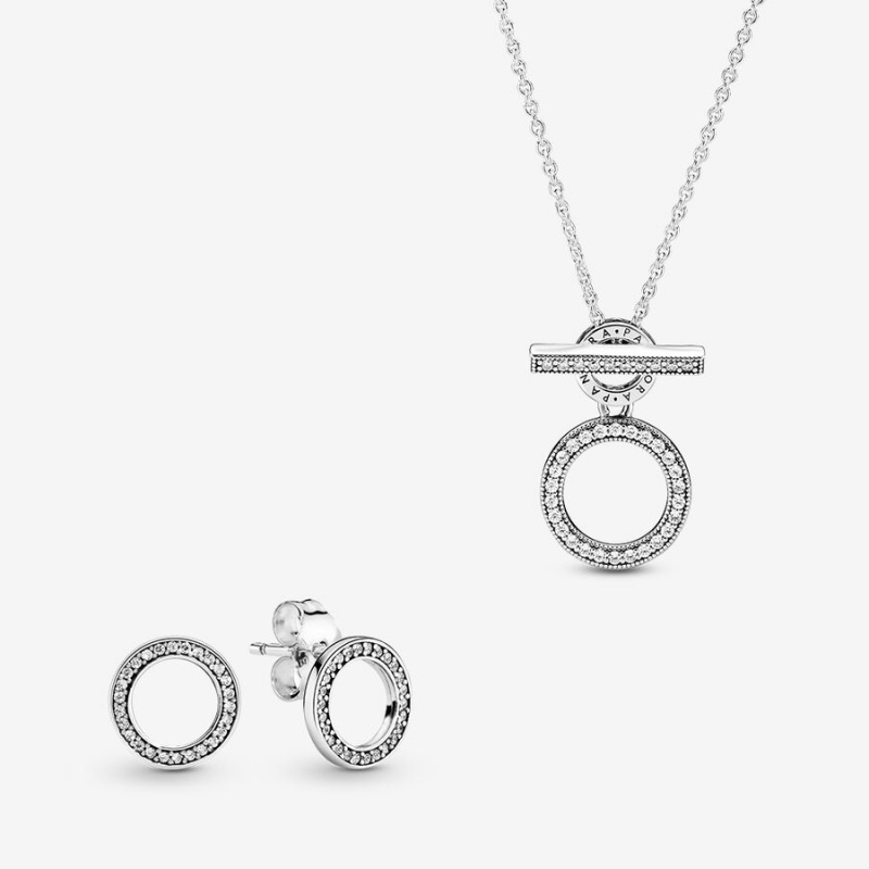 Sterling Silver Pandora Necklace & Earring Sets | 103-AYTOIK