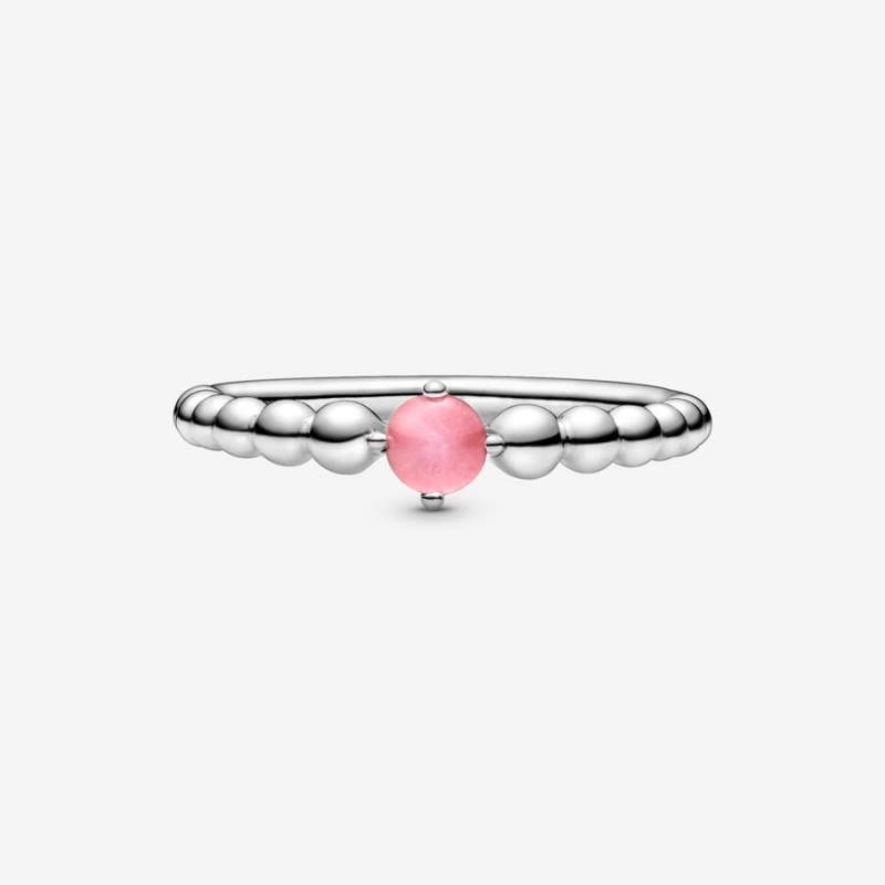 Sterling Silver Pandora October Petal Pink Beaded Birthstone Rings | 791-JMNPKF