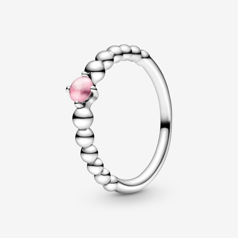 Sterling Silver Pandora October Petal Pink Beaded Birthstone Rings | 791-JMNPKF