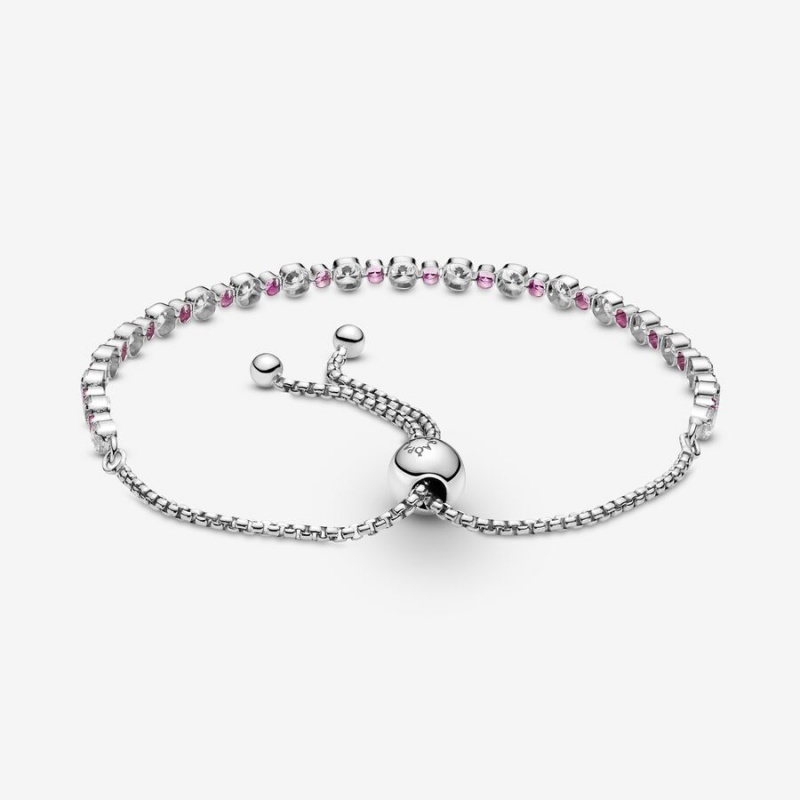 Sterling Silver Pandora Pink & Clear Sparkle Slider Sliding Bracelets | 745-YFCUXL