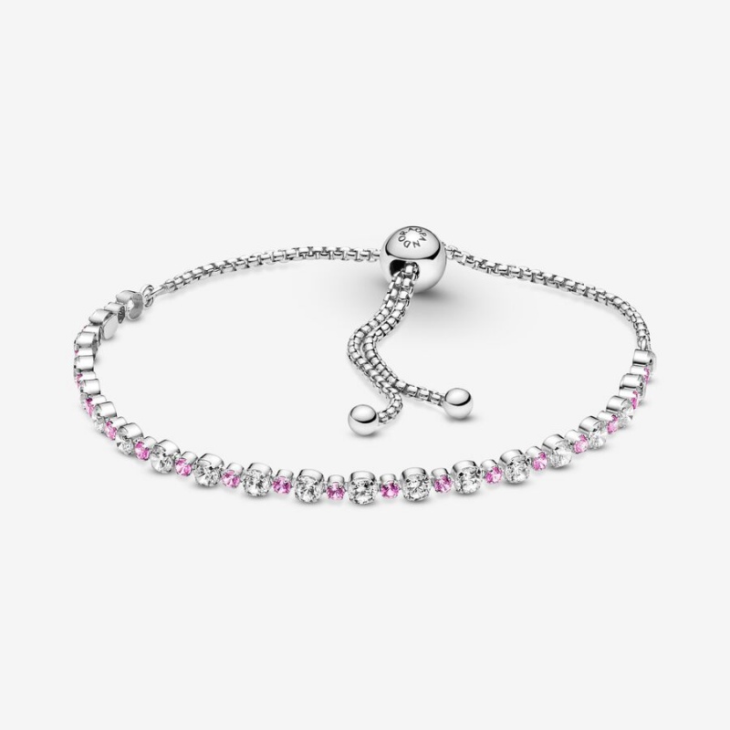 Sterling Silver Pandora Pink & Clear Sparkle Slider Sliding Bracelets | 745-YFCUXL