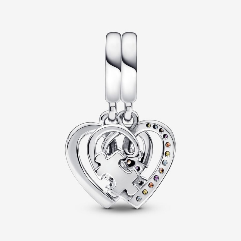 Sterling Silver Pandora Puzzle Piece Hearts Splittable Friendship Dangle Dangle Charms | 568-HJBVGU