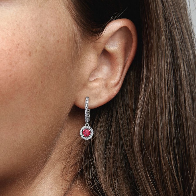 Sterling Silver Pandora Red Round Sparkling Hoop Earrings | 859-VLMTZW