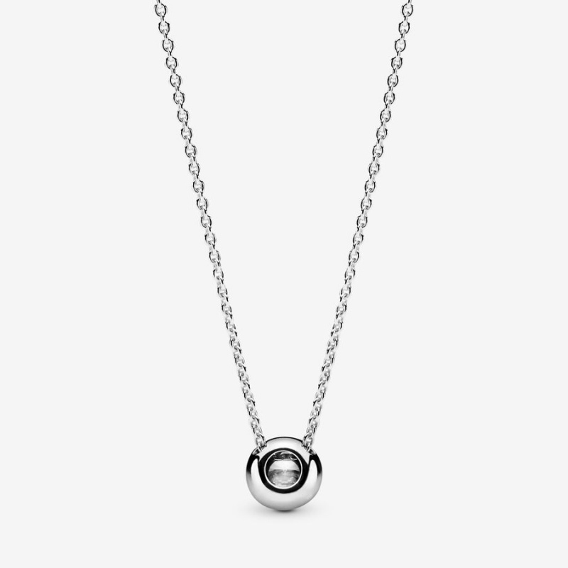 Sterling Silver Pandora Round Sparkle Halo Chain Necklaces | 123-NXRVQE