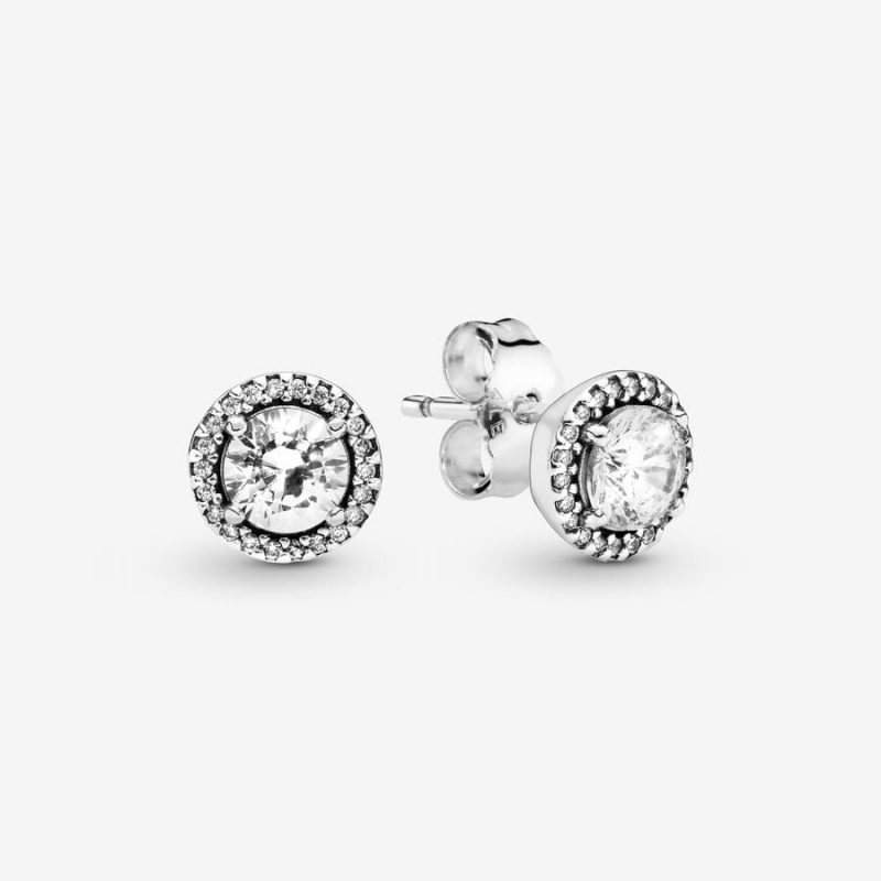Sterling Silver Pandora Round Sparkles Stud Earrings | 963-GWOLRZ