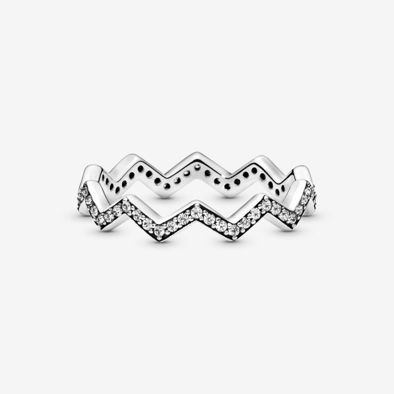 Sterling Silver Pandora Shimmering Zigzag Stackable Rings | 241-UCAFMT