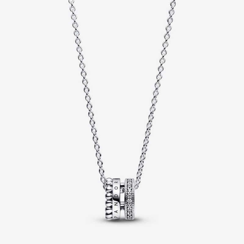 Sterling Silver Pandora Signature Logo Pavé & Beads Pendant Necklaces | 203-OMLZFW
