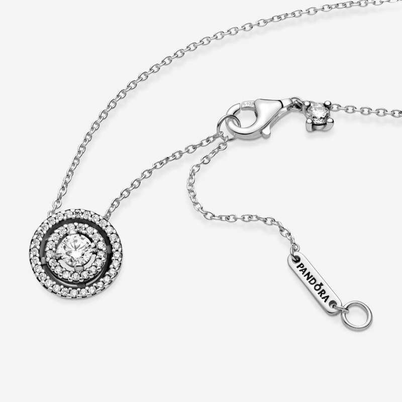 Sterling Silver Pandora Sparkling Double Halo Collier Pendant Necklaces | 273-ITSOXV