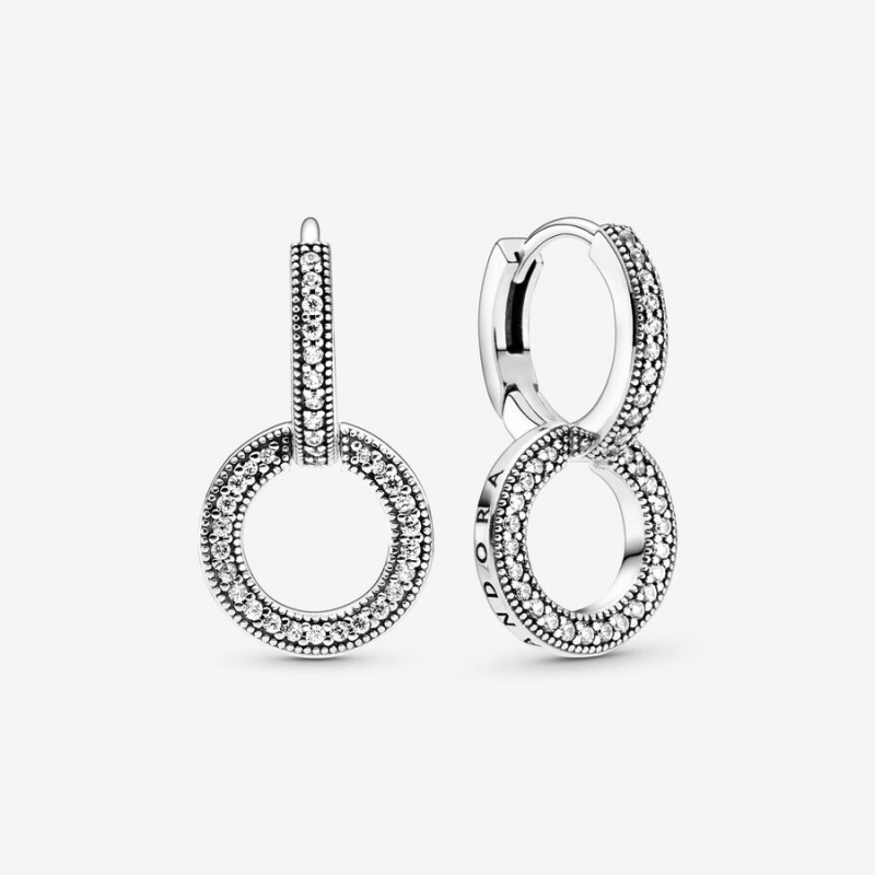Sterling Silver Pandora Sparkling Double Hoop Earrings | 904-MVPCIN
