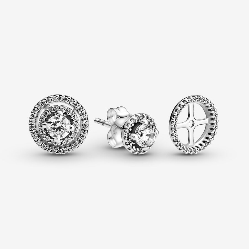 Sterling Silver Pandora Sparkling Double Halos Stud Earrings | 794-UOHQAF