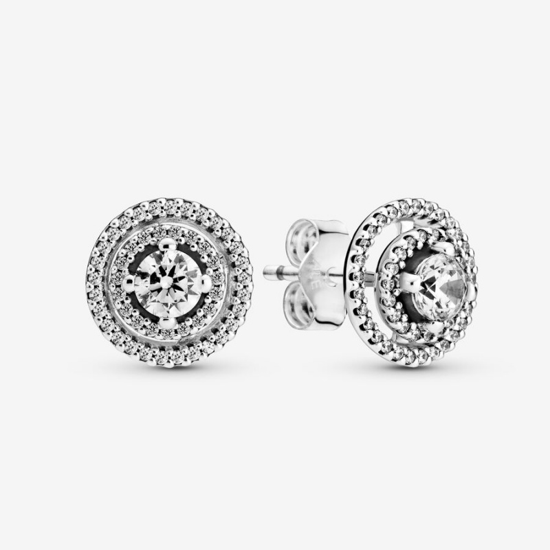 Sterling Silver Pandora Sparkling Double Halos Stud Earrings | 794-UOHQAF